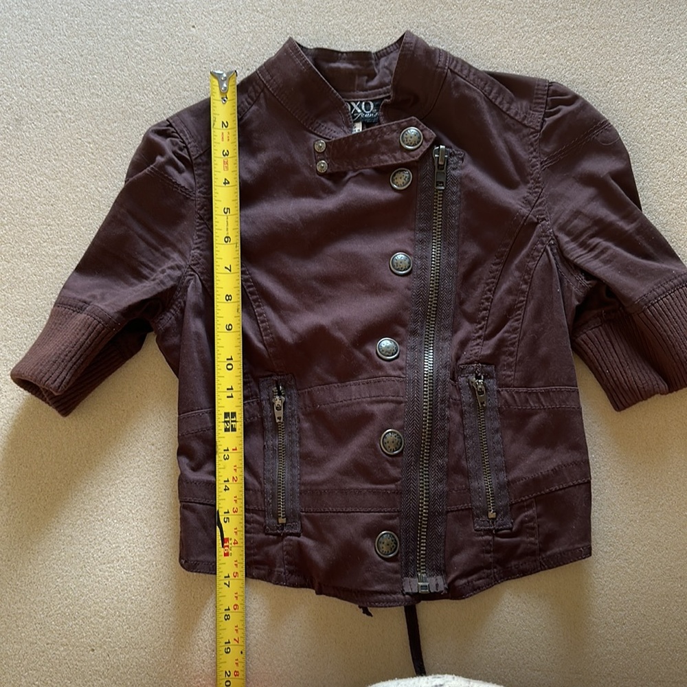 XOXO Cropped Button Up Zipped Brown Jacket (Small) - Picture 6 of 9